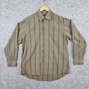 David Taylor Luxury Microfiber Men's‎ Size L Long Sleeve Green Striped Shirt